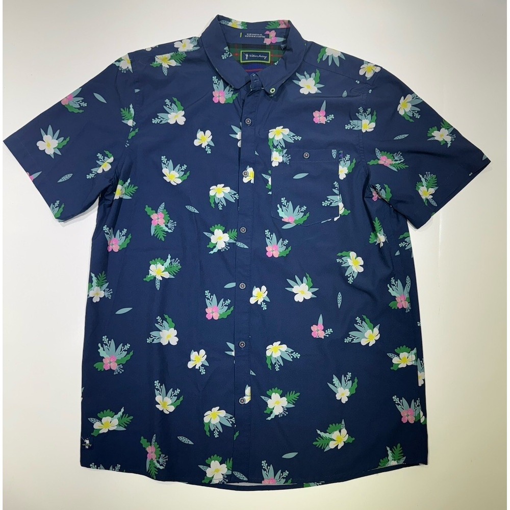William Murray‎ Golf Shirt Mens L Blue Floral Short Sleeve Button Up Hawaiian